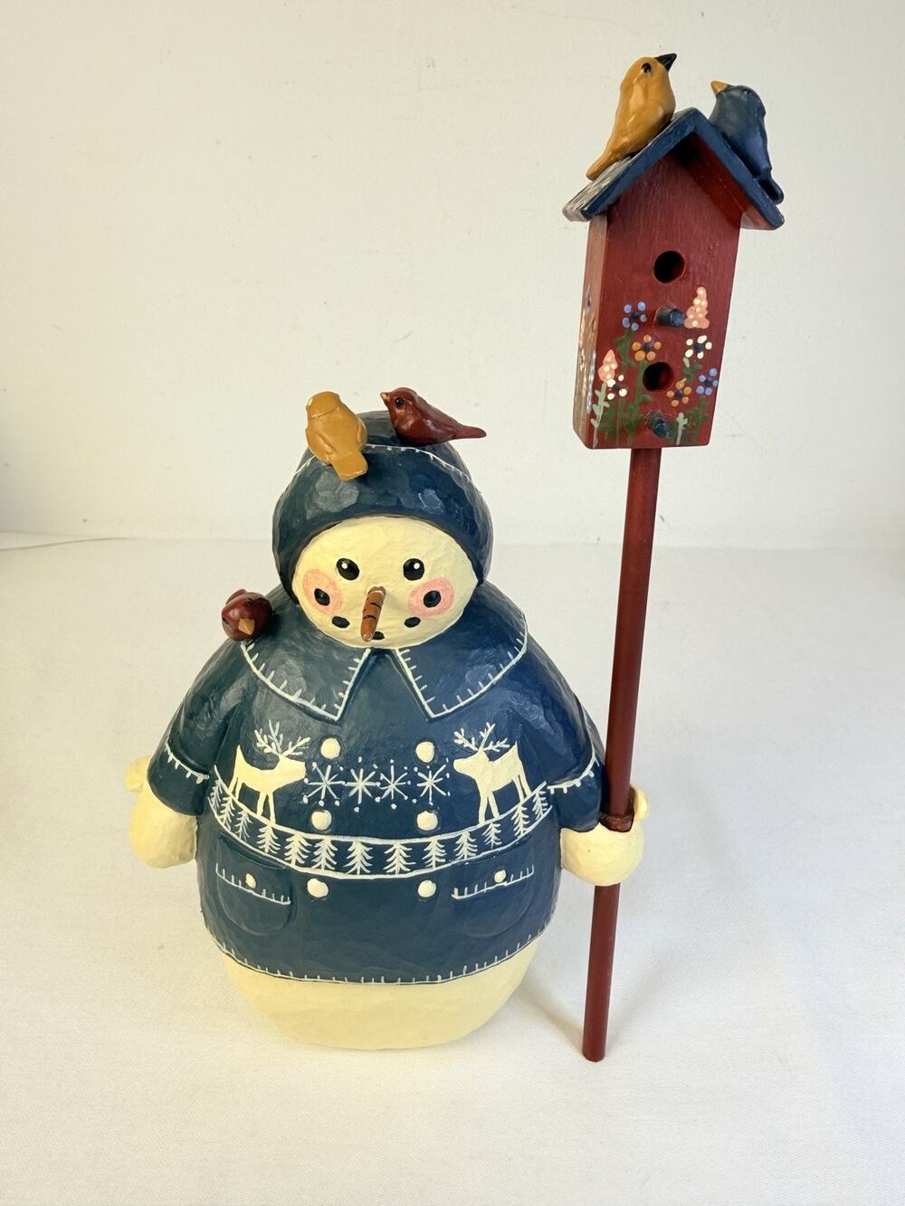 Folkwood’s Studio Alice Storm Snowman Figurine W/ Birdhouse # FE4002 Read